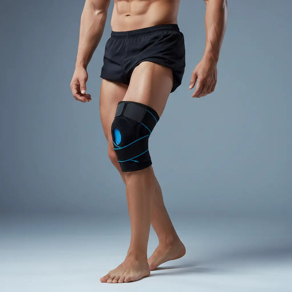 Axis-360 Stability Sleeve worn on knee during active recovery, premium clinical support
