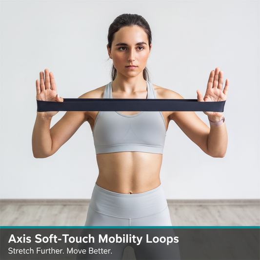 Female patient stretching Axis Soft-Touch Mobility Loops in physiotherapy clinic - Stretch Further. Move Better.