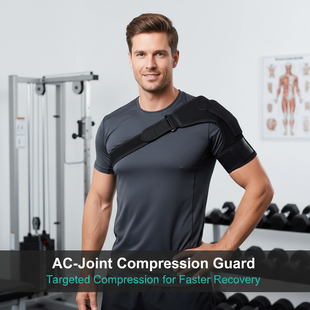 Person wearing Axis AC-Joint Compression Guard in clinical setting - Targeted Compression for Faster Recovery